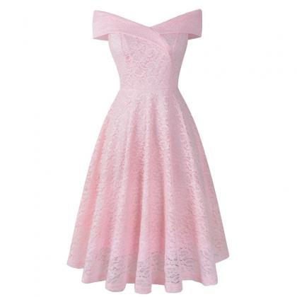 Pink Off The Shoulder Lace Party Dresses, Mini..