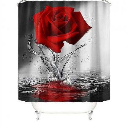 3d Rose Shower Curtain & Mats 4pcs/set..
