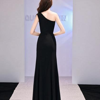 Sexy One Shoulder Black Evening Party Dresses