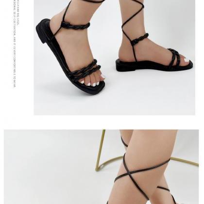 Sexy Summer Bandage Woven Flat Sandals For Women