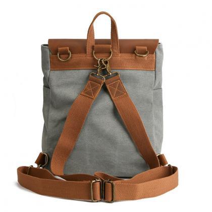 Vintage Leather Canvas Backpack For Women