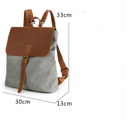 Vintage Leather Canvas Backpack For Women