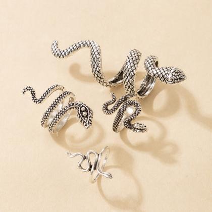 Vintage Cool Snake Shape Rings For Women 4pcs/set