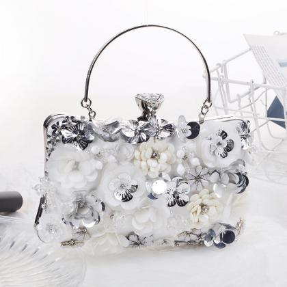 Silver 3d Flower Design Bridal Bags
