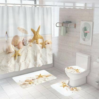 Sand Beach Shower Curtain Bathroom Rug Set Bath..