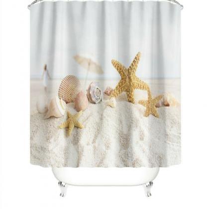 Sand Beach Shower Curtain Bathroom Rug Set Bath..