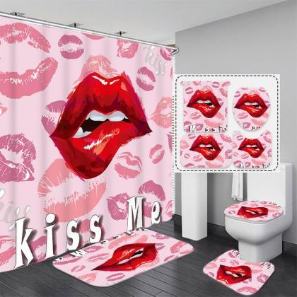 3d Red Lips Fabric Shower Curtain Sets With Bath..