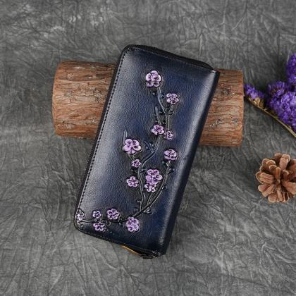 Vintage Plum Blossom Design Leather Wallets For..