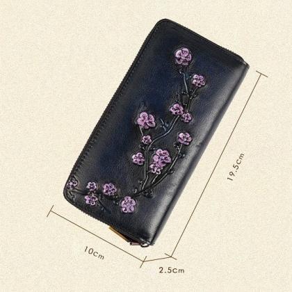 Vintage Plum Blossom Design Leather Wallets For..