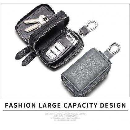 Multi Functional Gray Leather Double Car Keys..