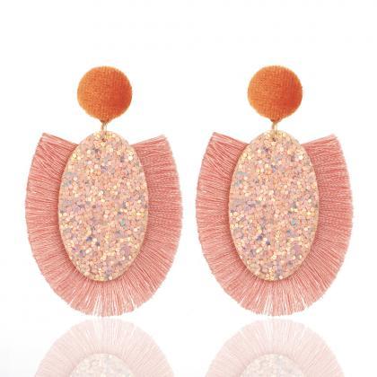 Fashion Water Drop Shaped Tassels Pink Earrings..