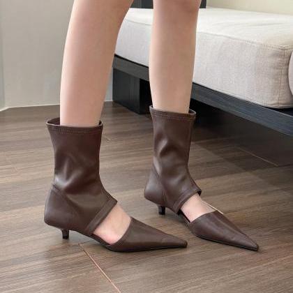 Fashion Summer Brown Pointed Toe Ankle Length..