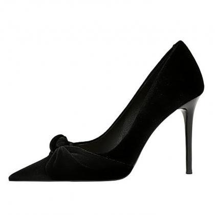 Sexy Black Velvet Pointed Toe Stiletto Heels