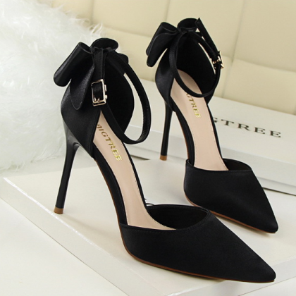 Sweet Bow Knot Pointed Tote Stiletto Heels Sandals