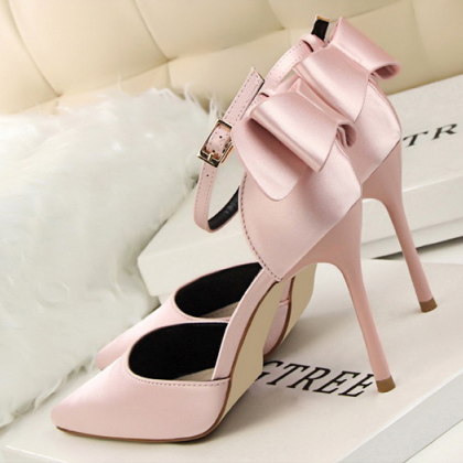 Sweet Bow Knot Pointed Tote Pink Stiletto Heels..