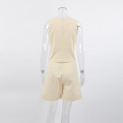 Ivory Cotton Linen Sleeveless Vest And Shorts..