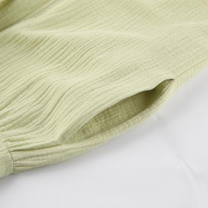 Elegant Cotton Summer Short Sleeves Light Green..