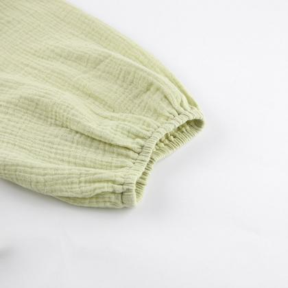 Elegant Cotton Summer Short Sleeves Light Green..
