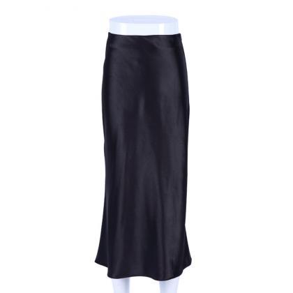 Sexy Satin High Waist Black Sheath Skirts