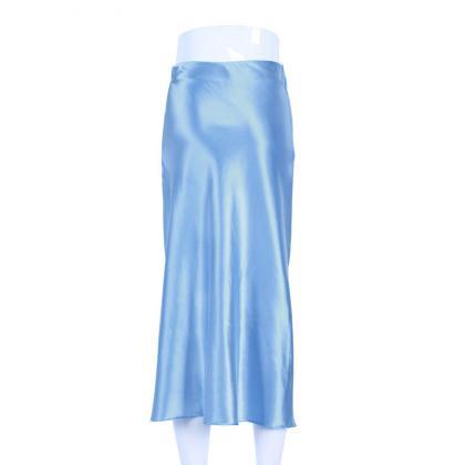 Sexy Satin High Waist Blue Sheath Skirts