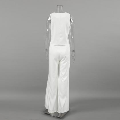 Summer White Sleeveless Vest & Long..