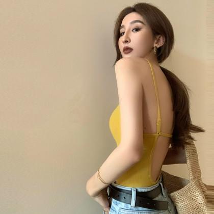 Sexy Knitted Backless Summer Yellow Crop Tops
