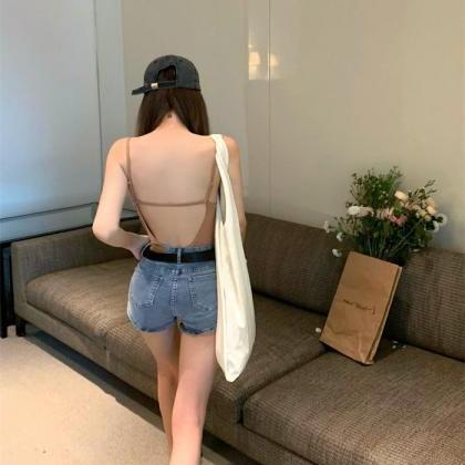 Sexy Knitted Backless Summer Coffee Crop Tops