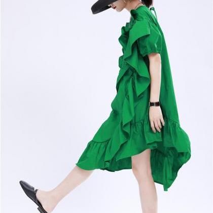 Designed 3d Ruffled Summer Women Green Short..