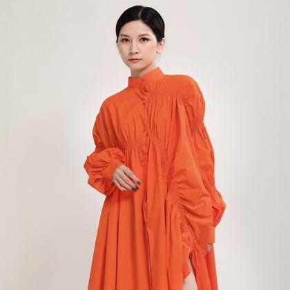 Designed Women Irregular Puff Sleeves Orange..