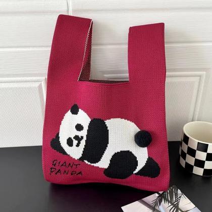 Fashion Panda Design Knitted Handbags