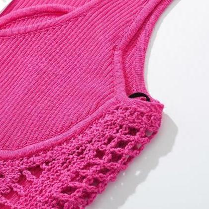 Fashion Crochet Knitted Midriff Baring Summer Tank..