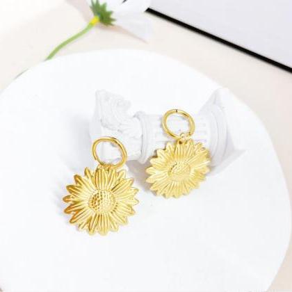 Fashion Stainless Steel Sunflower Earring