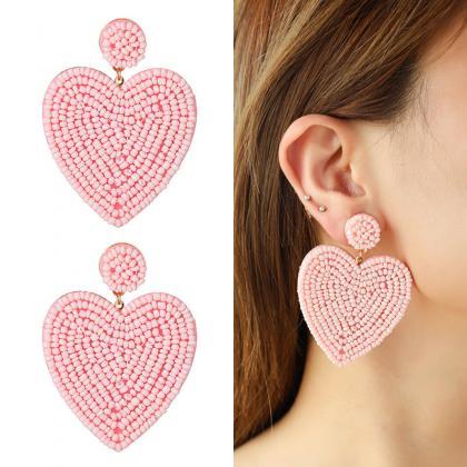 Fashion Beaded Heart Design Earrings