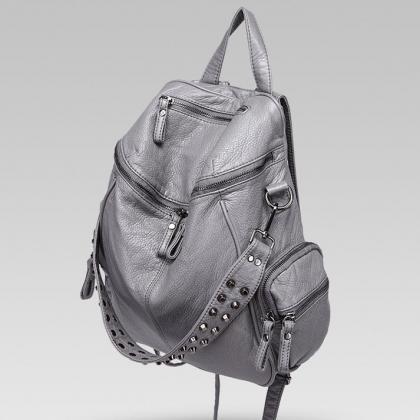 Fashion Rivet Large Storage Pu Leather Backpacks