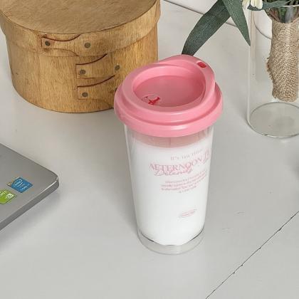 473ml Pink Letter Coffee Cup Transparent Plastic..