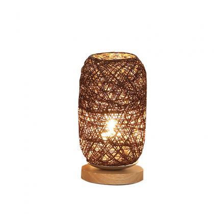 Wooden Rattan Twine Table Lamp Dimmable Led Night..