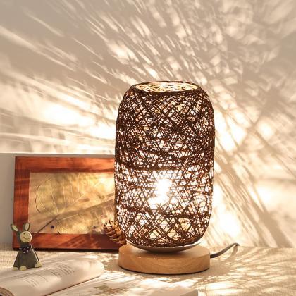 Wooden Rattan Twine Table Lamp Dimmable Led Night..
