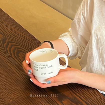 Korean Style Niche Simple Green Letter Ceramic Mug..