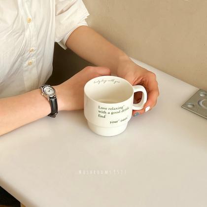 Korean Style Niche Simple Green Letter Ceramic Mug..