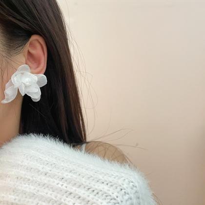 French Flower Pearl Earrings Female Retro White..