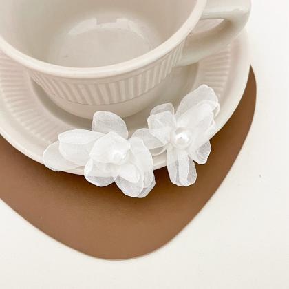 French Flower Pearl Earrings Female Retro White..