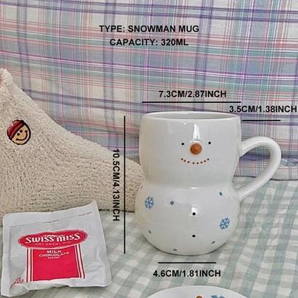 Nordic Vintage Relief Fat Snowman Ceramic Mug..