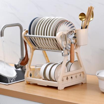 1pc PP Dish Rack Double Layer Multifunction Kitchen Storage Rack For Kitchen