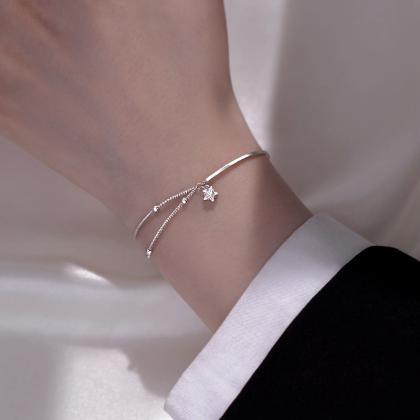 Fashion 925 Sterling Silver Star Bracelet Simple..