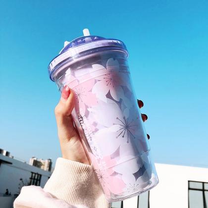 480ml Sakura Plastic Cup With Straw And Lid Bpa..