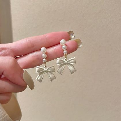925 Silver Needle 2023 Trendy Summer White Bow..