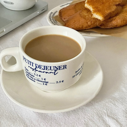 Ladycc Retro Blue English Pure White Coffee Cup..