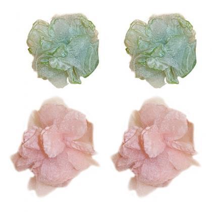 Elegant Pink Lace Fabric Flower Drop Earings..