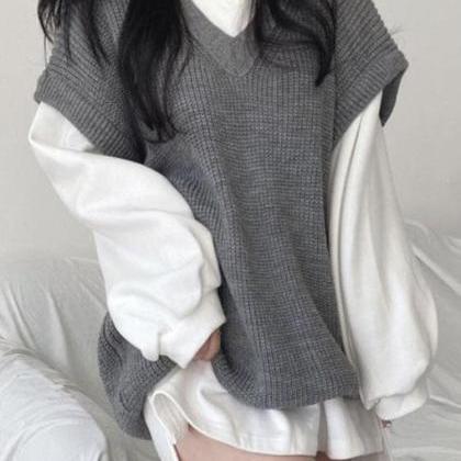 Autumn Sweater Vest Women Korean Fashion Knitted..