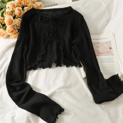 Women Frenum Cardigan Blouses And Tops Bow Lace Up..
